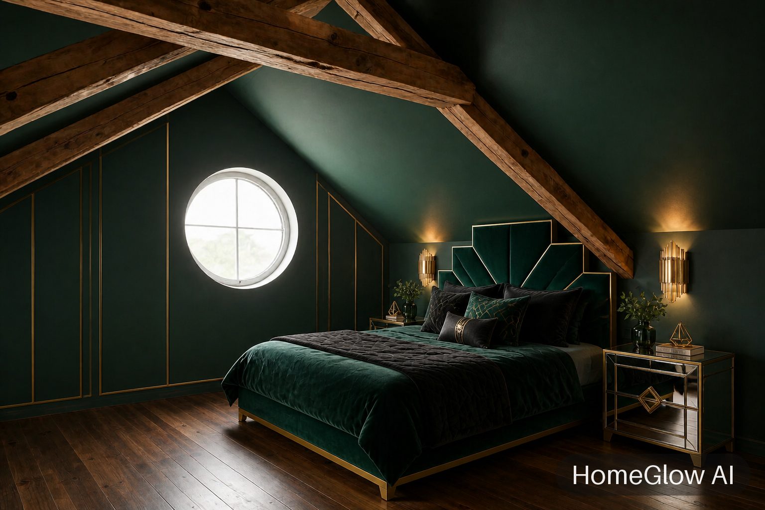 The same bedroom redesigned in Art deco by HomeGlow