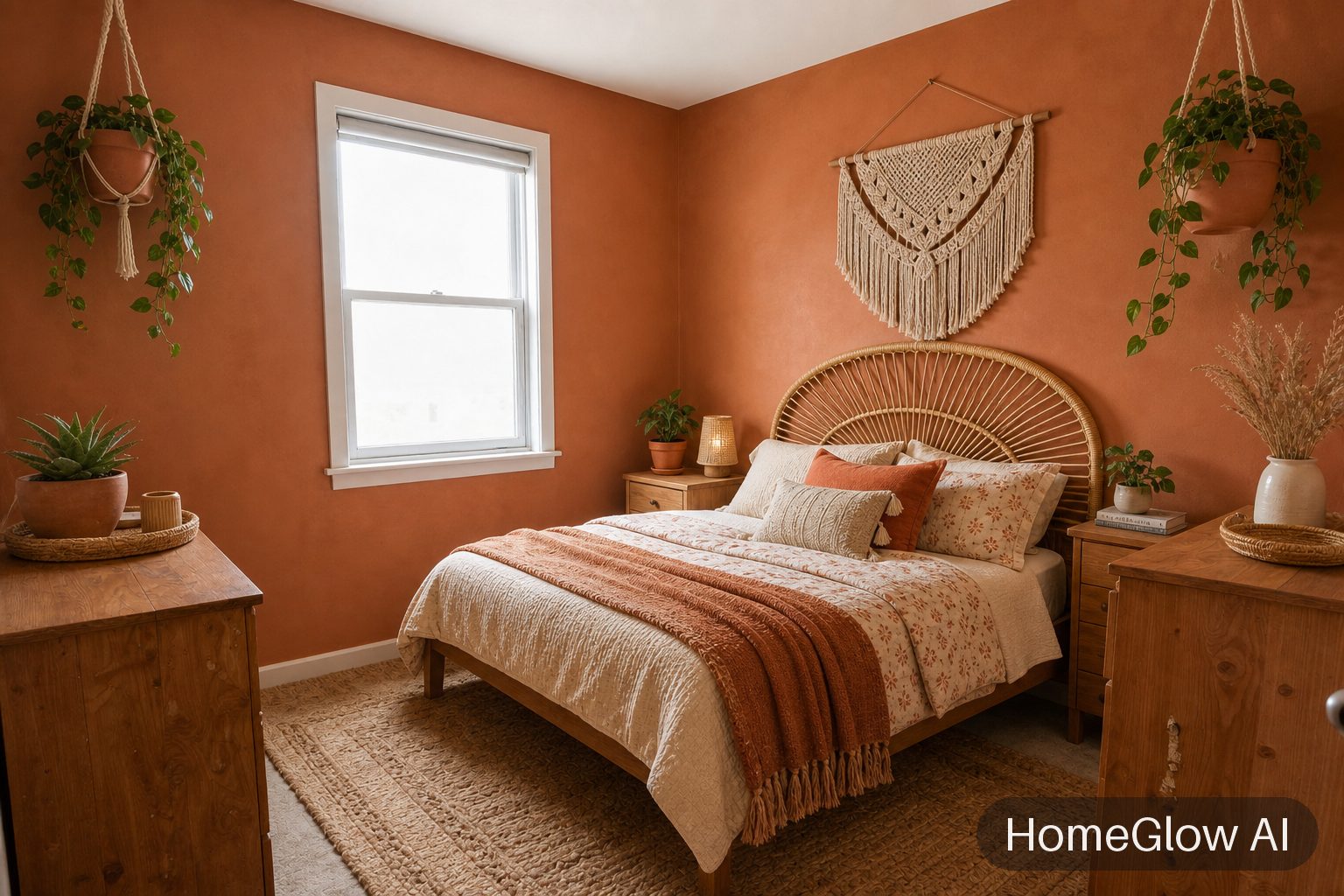 The same bedroom redesigned in Boho by HomeGlow