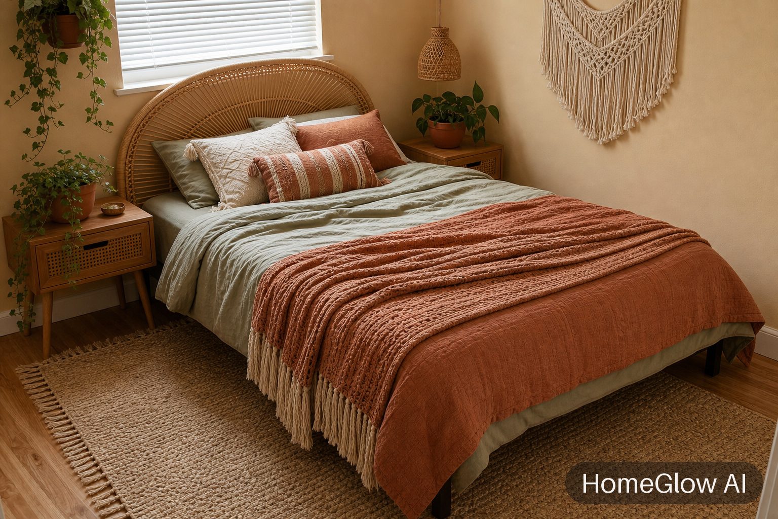The same bedroom redesigned in Boho by HomeGlow