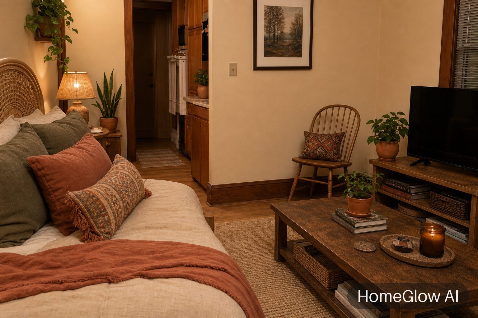 The same bedroom redesigned in Boho by HomeGlow
