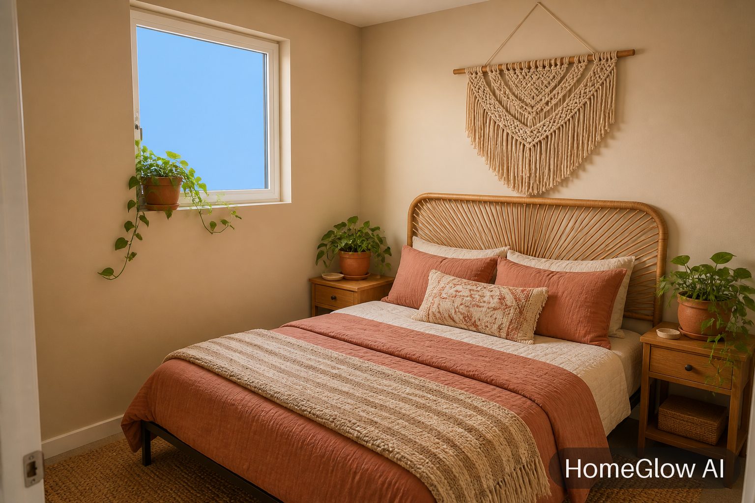 The same bedroom redesigned in Boho by HomeGlow
