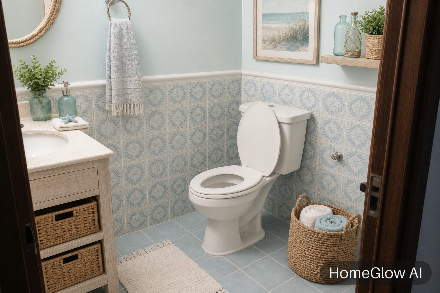 The same bathroom redesigned in Coastal by HomeGlow