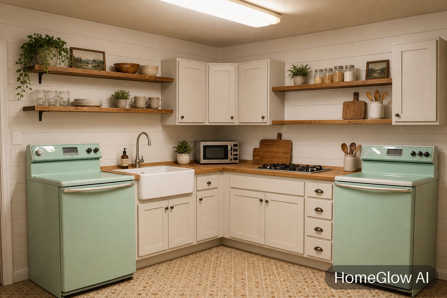 The same kitchen redesigned in Farmhouse by HomeGlow