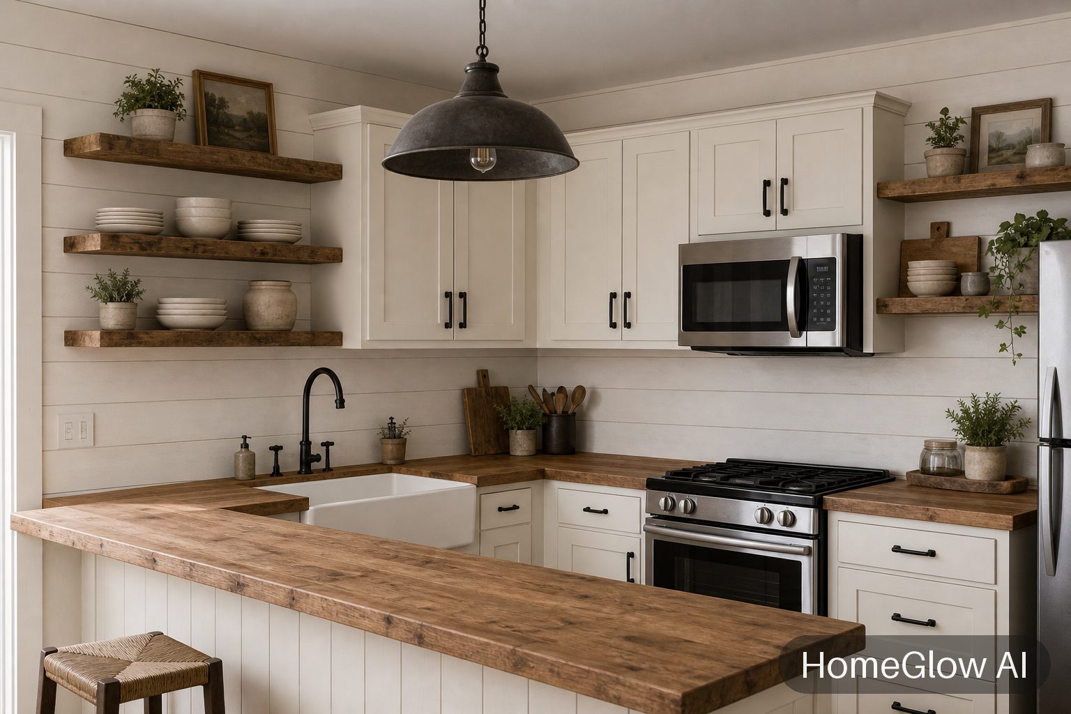 The same kitchen redesigned in Farmhouse by HomeGlow
