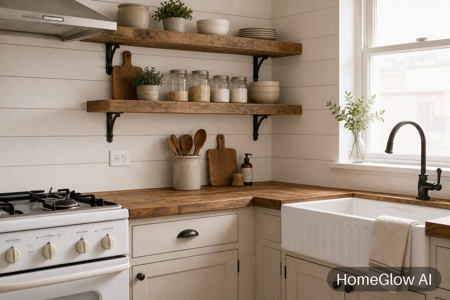 The same kitchen redesigned in Farmhouse by HomeGlow
