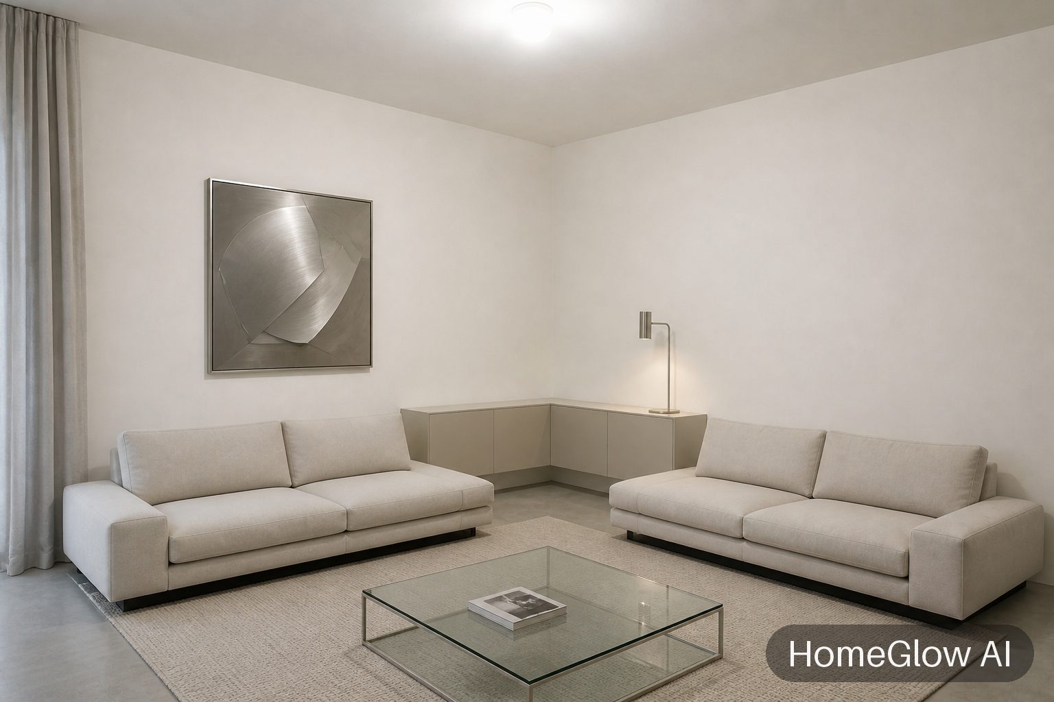 The same living room redesigned in Minimal by HomeGlow
