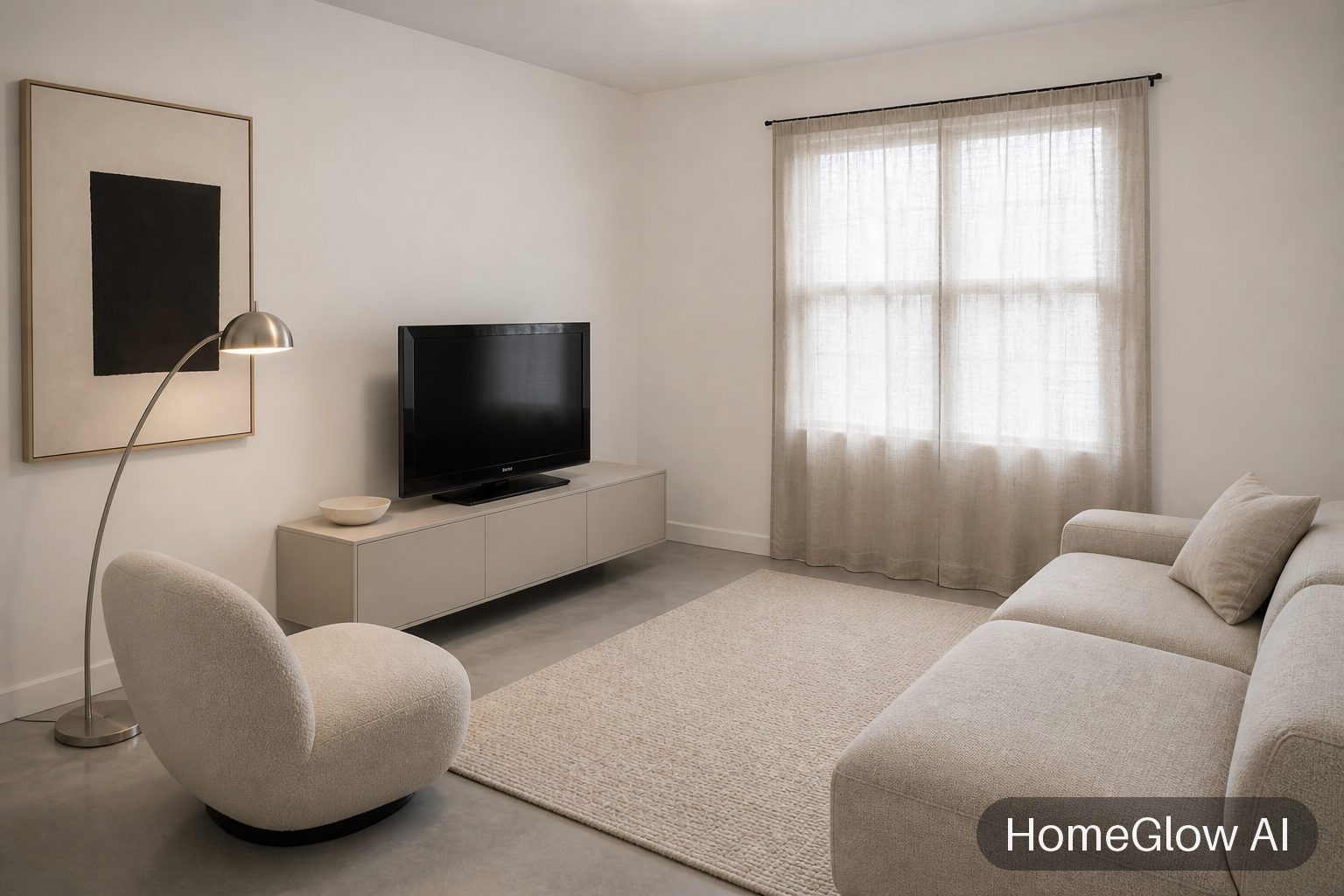 The same living room redesigned in Minimal by HomeGlow