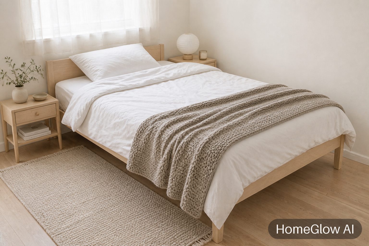 The same bedroom redesigned in Scandinavian by HomeGlow