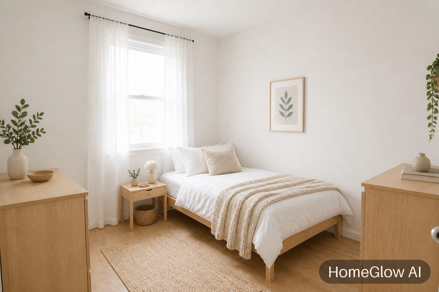 The same bedroom redesigned in Scandinavian by HomeGlow