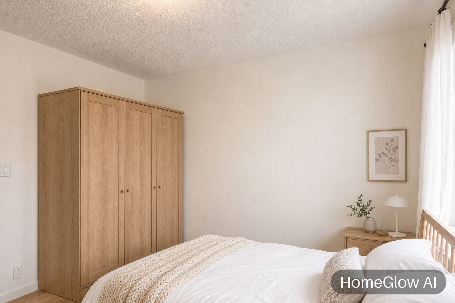 The same bedroom redesigned in Scandinavian by HomeGlow