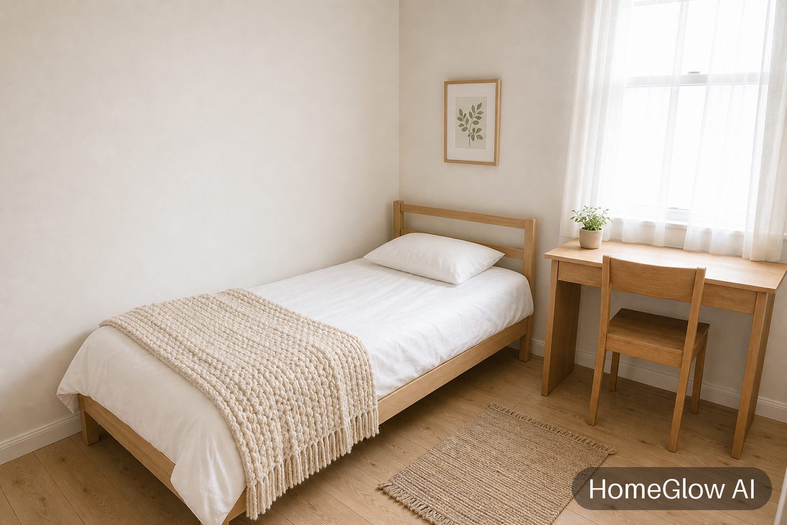 The same bedroom redesigned in Scandinavian by HomeGlow