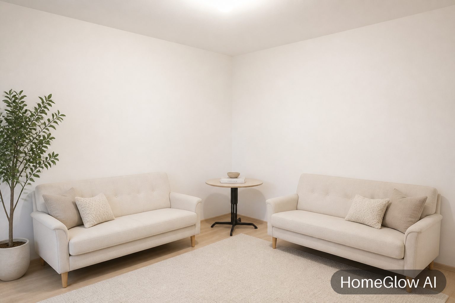 The same living room redesigned in Scandinavian by HomeGlow
