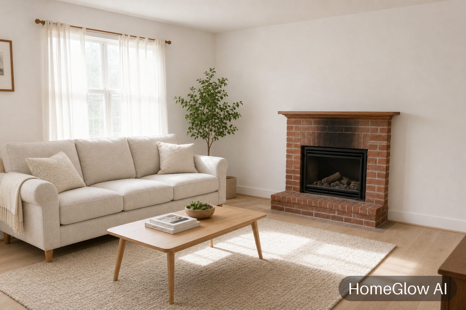 The same living room redesigned in Scandinavian by HomeGlow