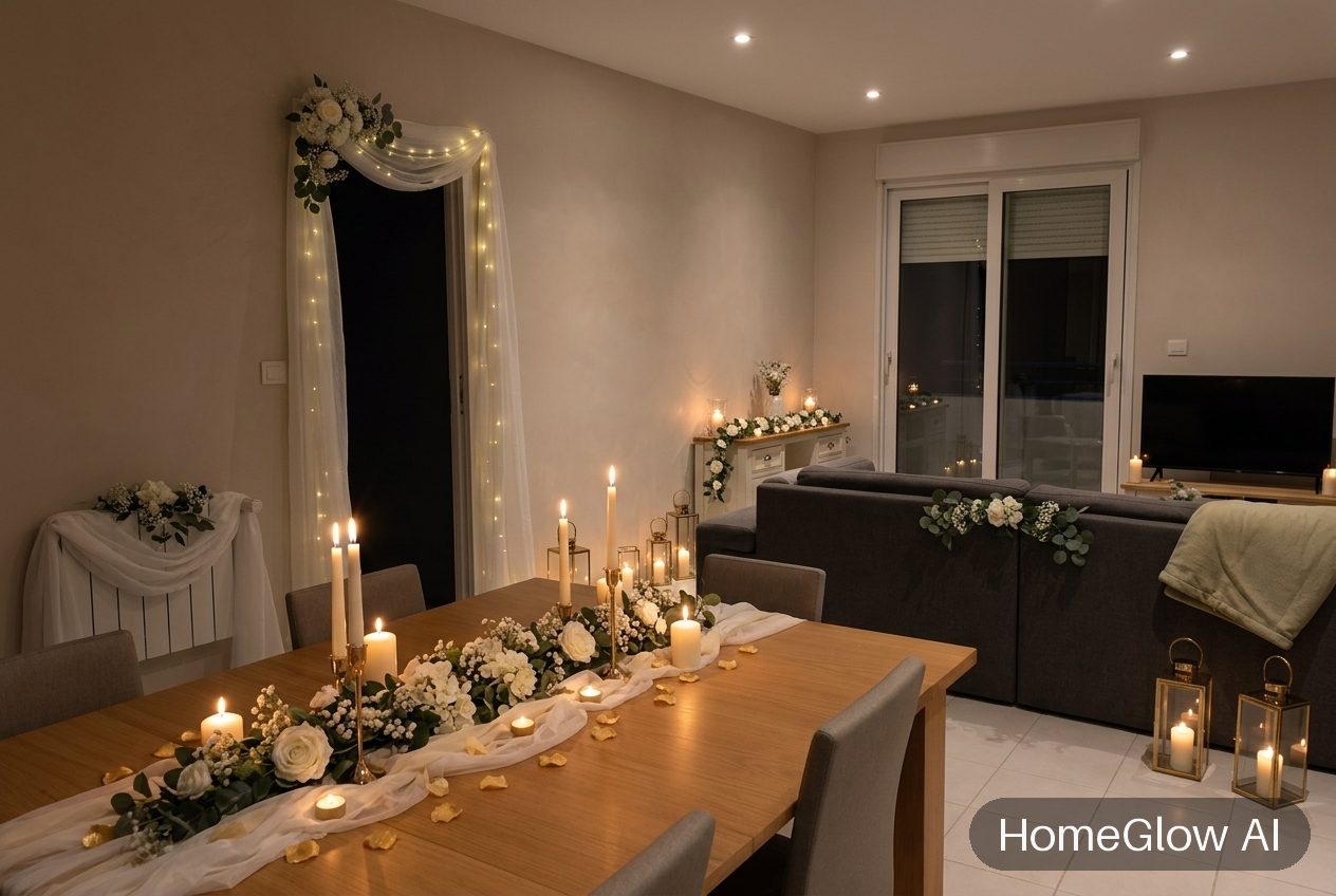 The same living room redesigned in Wedding reception by HomeGlow